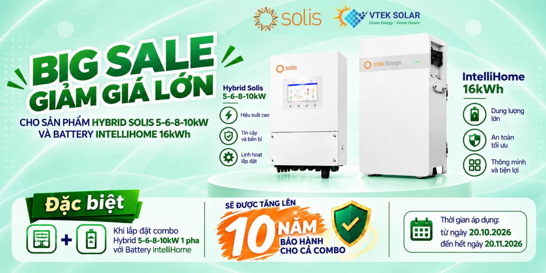 giảm giá solis combo 10 năm bảo hành